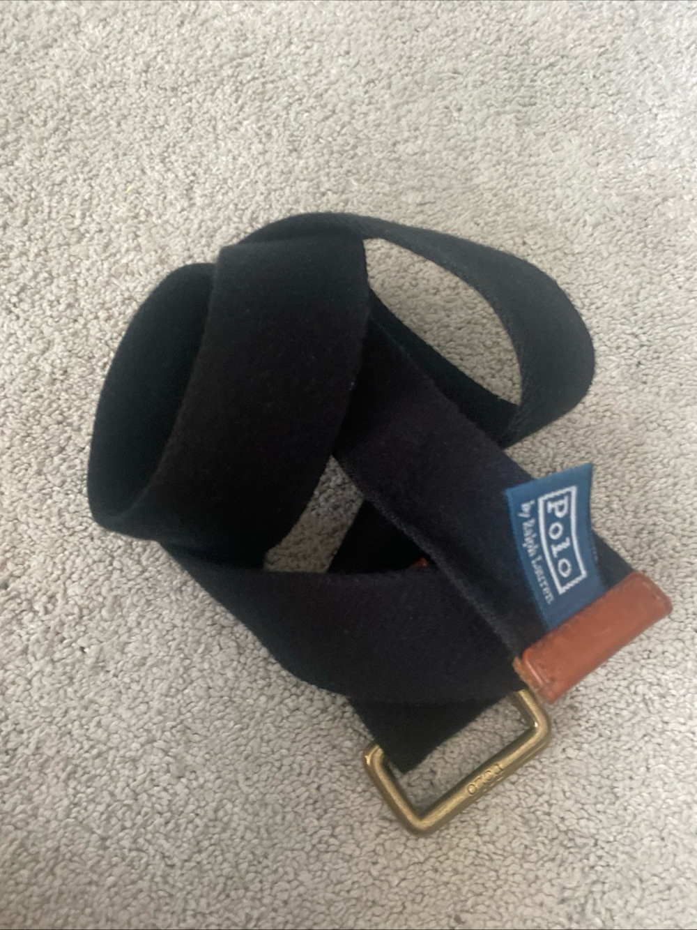 Polo Ralph Lauren Men’s Black Canvas Adjustable D Ring Belt Brown Leather Trim